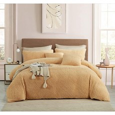 CinYana 셰르파 플리스 이불 커버 세트 5피스 양면 고급스러운 플러시 이불 커버 세트 슈퍼 소프트 양면 퍼지 플러시 따뜻한 침구 세트 (카멜 킹/캘리포니아 킹), 낙타