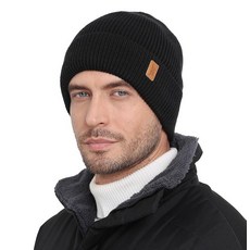 Wmcaps 메리노 울 플리스 안감 비니 겨울 모자 남성용 여성용 따뜻한 보온 킨트 캡 야외용 블랙. 단일 사이즈