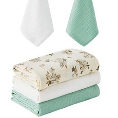 모슬린 포대기 담요 및 아기 트림 천 부드럽고 통기성이 좋은 면 담요 신생아를 위한 속싸개 아기방 유아 필수품 유니 랩 블루 & 틸 182931, 3 - 세이지 앤 화이트, 보타닉