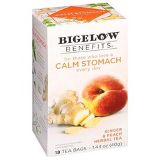 BigeLOW 로우 베네핏 숙면 캐모마일 라벤더 허브차 카페인프리 18개입 6개 팩 총 108개 티백 137603, 복숭아 생강, 40g