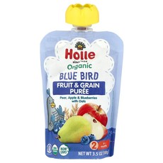 Holle 유기농 과일 및 곡물 퓨레 블루버드 6개월 이상 배 사과 블루베리 귀리 함유 100g(3.5oz) Holle (홀레), 100g, 1개