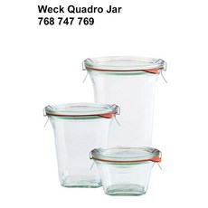 WECK 콰드로 자르 유리용기+유리뚜껑(클립.고무링) 769 747 768, 1개, 545ml