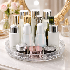 하스몰 회전 트레이 다용도 화장품 정리대, 투명그레이, 1개