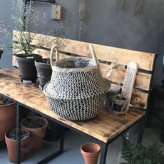 컬러 해초바구니 2중비닐 왕골 화분커버 소형 17x25 인테리어화분 해초정리바구니