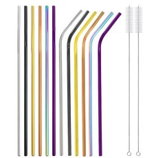 Woyinger 12팩 26.7 x 0.6cm(10.5 0.25인치) 스테인리스 스틸 빨대 클리닝 브러시 2개 스트레이트 6개 + 구부러진 멘탈 빨대 6개 887.2ml(, 10.5inch