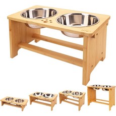 HTB 고가 개 그릇 스테인리스 스틸 2개가 있는 스탠드 대형 중형 소형견을 위한, large-10"tall,48, Bamboo