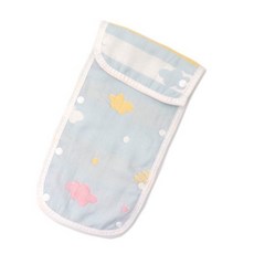 6層紗布蘑菇純棉背帶口水巾嬰兒吸吮帶嬰兒背袋配套口水巾, 1個, 藍雲朵扶手 一條 (現貨)