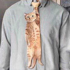 고양이 캣타이 냥집사 모양의 프린트 넥타이 장식 웃긴선물, B. 노란 모자 넥타이