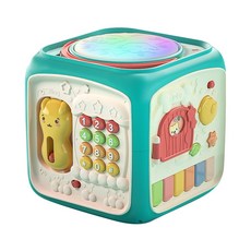 雪倫小舖 六面體感統玩具 手拍鼓 六面盒音樂燈光拍拍鼓 六面遊戲盒, 灰草綠, 灰草綠, 1個