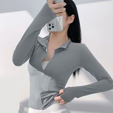 이노뱅크 INO573A 필라테스 슬림핏 스판 요가 탑 긴팔 집업 자켓