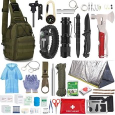 求生包 防災包 急救包 野外求生包 避難包 急救包裝備 戰術包 戶外露營裝備探險求生工具套裝多功能野外末日生存急救包用品, 軍綠色套裝, 1個