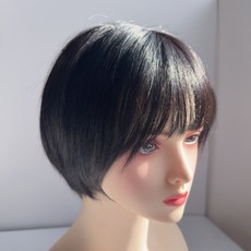 샤일리 여성 100%인모 숏단발 전체가발, 자연블랙, 1개
