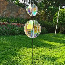 정원 새쫓기 바람개비 반짝이는 줄무늬 반사 무지개 색깔의 컬러풀 필름 말뚝이 있는 회전 볼 새 퇴치제, 8)Transparent