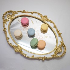 蛋糕盤 杯子蛋糕架 水果盤 三層水果架 鐵藝點心盤 下午茶點心架 家用蛋糕托盤 甜點架 三層蛋糕架 甜品架, 印花鏡面橢圓形, 1個