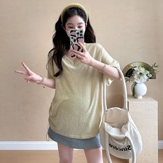임산부 반팔티 봄 여름 캐주얼 여자 스트링 브이넥 반팔 티셔츠 루즈핏 임부복 상의 zzl