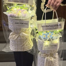 畢業花束 禮物花束 創意手織花束針織泡芙花成品生日禮物圣誕節情人節送女生閨蜜同學, 大號全粉小香風泡芙花束,成品+賀卡+透明禮袋, 1個