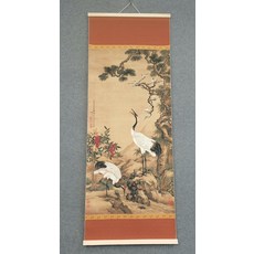 清代 沈銓松梅雙鶴圖 油畫布微噴列印 60x160釐米 實木掛軸, 參考詳情頁