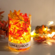 단풍 조화 화병 LED 메이플 글라스 set 15cm (DIY) 인테리어 식물 테이블 장식 소품 가을 꾸미기, 전구포함, 1개