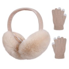 BEARAE 여성용 겨울 접이식 귀마개 및 장갑 세트 따뜻한 플러시 이어 워머 커버 215676