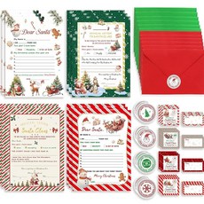 WorldBazaar 산타 편지 쓰기 키트 12세트 크리스마스 위시리스트 종이 문구 스티커 씰 주소 라벨 멋진 장난꾸러기 눈송이 봉투 크리스마스 목록 휴일 인사말 용품, WorldBazaar 산타 편지 쓰기 키트 12세트 크