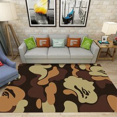 트렌디한 카모플라주 패턴 거실용 대형 카펫 노란색 바탕에 갈색과 주황색 요소가 있는 미끄럼 방지 러그 홈 데코용