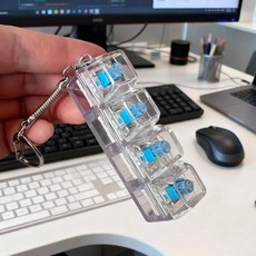 기계식 키보드 무소음 스위치 키링 키체인 스트레스 해소 장난감, 1개, 투명 키캡 컬러풀라이트포함 키체인 포함