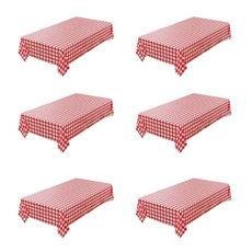 피크닉 및 캠핑용 방수 체크무늬 일회용 테이블 커버 6개 세트, Red and white grid
