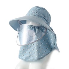 여성용 여름용 넓은챙 자외선차단 햇빛가리개 모자, 성인 56-58cm, 1개, 스카이블루 + 투명