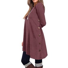 [ 939328 ] 코르시스 여성용 드레스 긴소매 라운드넥 캐주얼 버튼 사이드 티셔츠 루즈핏 스웨터 튜닉 드레스 0-레드 페어