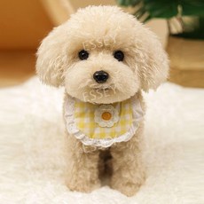 푸들 인형 애착 선물 생일 강아지 동물인형, 27CM, 앉은 자세 살구 - 옐로우 체크 무늬 넥 스카프, 1개