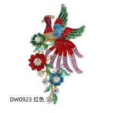 台灣出貨 可愛胸針 別針 造型徽章 中國風重工藝滿鑽鳳凰胸針 時尚百搭高級感高檔大型動物胸花配飾, 1個, DW0923紅色