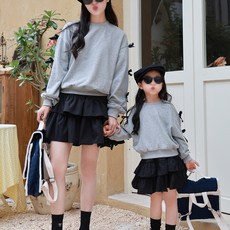 패밀리룩 맨투맨 긴팔 라운드넥 티셔츠 리본장식 모녀 커플룩 키즈