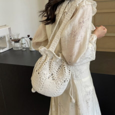 모란코 니트 손뜨개 가방 휴양지 왕골 숄더 네트백