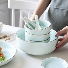 碗碟套裝家用中日式盤子碗簡約組合2/4/6人碗筷北歐吃飯餐具, 1個, 金邊青瓷餐具