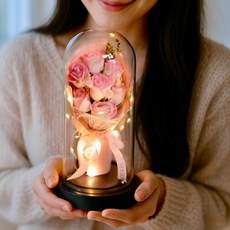 (건전지 포함) 아르띠콜로 장미꽃 유리돔 꽃다발 무드등, 1개, 핑크