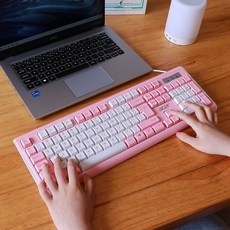 에이서 사일런트 키보드 마우스 세트 유선 기계식 데스크탑 사무실 타이핑, B.화이트+핑크단일키보드