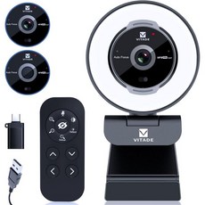 리모컨이 포함된 줌 가능 웹캠 링 라이트와 마이크가 1080P 60FPS 스트리밍 ZoomSkype 팀PCLaptopMac용 개인 정보 보호 커버에 내장된 5배 디지털 줌이 P