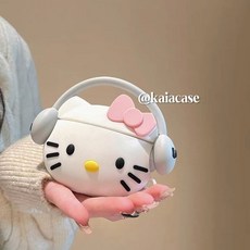 限時熱賣 在臺有貨硅膠烏薩奇無線藍牙耳機高音質華爲vivo通用OPPO蘋果雙耳運動耳機, 戴耳機凱蒂貓【藍牙耳機+耳機套】