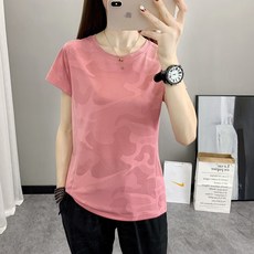 迷彩 冰絲速乾短袖T恤女 夏季戶外運動圓領打底薄款透氣跑步上衣