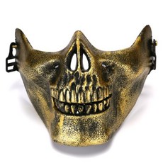 V怪客面具 加厚磨砂電鍍金銀 派對萬聖節街舞表演尾牙搞怪玩具, 1個, 骷顱半臉--仿古金, 仿古金