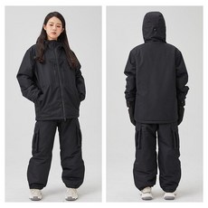 커플 스키복 세트 빅사이즈 보드복 오버사이즈 남녀공용 스노우보드복 스키 방한 보온 방풍, 1개, 4. 블랙