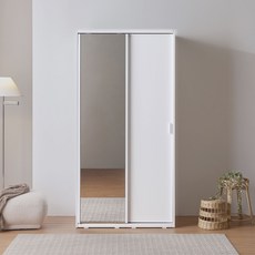 라자가구 위드 빅 1000 슬라이딩 거울 옷장 행거형 jy394, 화이트화이트