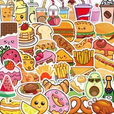 햄버거 음식 데코 스티커 50개 다이어리 노트 캐리어 방수 카페, 상세페이지 참조