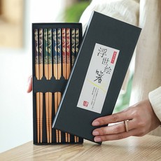 대나무 젓가락 5쌍 가정용 멀티 긴 방지 컬러 나무 젓가 미끄럼 세트 식기, 23