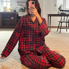 엘라운지 긴팔 카라 공용 면기모 잠옷 상하세트