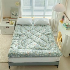 개웃기냥 부드럽고 귀여운 사계절 토퍼 매트 침대 요 바닥 이불, D 연두 플라워