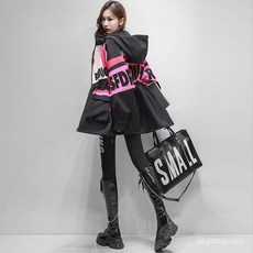 歐貨風衣女 春秋新款 重工刺繡 拚接收腰 中長款 衝鋒衣 工裝外套