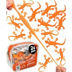 [4] UpBrands 24팩 라이트 그린 슈퍼 스트레치 도마뱀 장난감 - 상쾌한 끈적한 손 파티 선물 아동용 스퀴시 고무 도마뱀 파충류 및 새끼류 장난감 스트레스 해소, 주황색