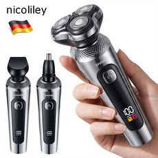 nicoliley 남자 전기면도기 방수 휴대용 면도기 눈썹 코털제거기 전기 면도기 세트, 실버, 3in1 전기면도기