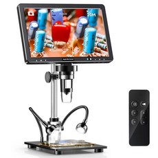RIEVBCAU 10.1'' HDMI 디지털 현미경 2000X 동전 현미경(10개 LED 포함) 전자 PCB 수리용 20MP 납땜 현미, 2000배, DM12